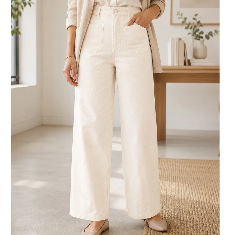 Madewell Perfect Vintage Wide Leg Jeans Cream Off White High Rise Denim Size 27